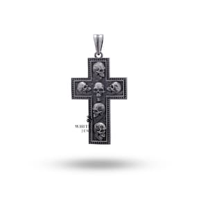 Gothic Open Jaw Skull Kreuz Anhänger | 925er Silber | Handgefertigte Eleganz | Einzigartige Geschenkidee