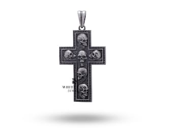 Oxidized Skull Cross Pendant - Gothic Biker Jewelry | 925 Sterling Silver | Gothic Pendant | Gift for Him