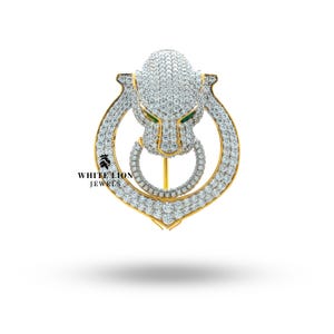 Jaguar Panther Cubic Zirconia Iced Out 925 Sterling Silver Gold Plated Brooch Saree Pin