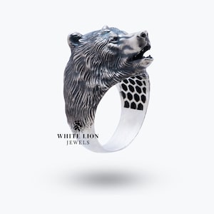 Unique Bear Animal 925 Sterling Silver Solid Detailed Men's Biker Rider Ring
