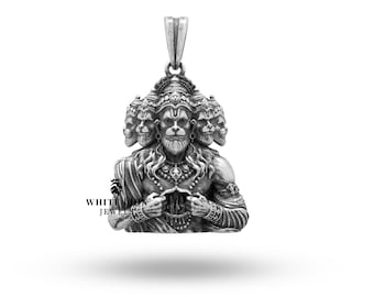 Pingente Panchmukhi Hanuman | Prata de Lei 925 | Acabamento Oxidado | Joias Espirituais