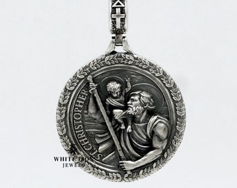 Saint Christopher Christian Medaillon Runder Anhänger 925 Silber Geschenk Geburtstag