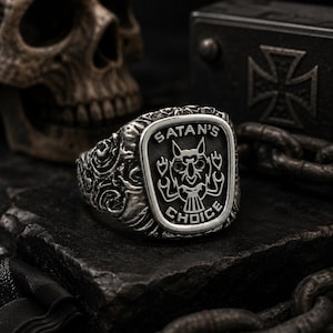 Bague club de motards unie Satan's Choice pour hommes | Argent sterling 925 | Bague motard gothique | Cadeau homme