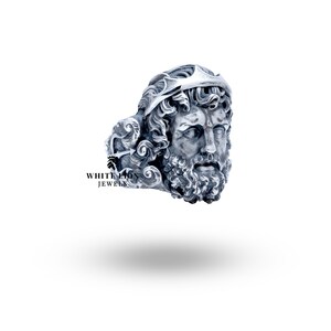 Size 9.5 Greek God Of Sea Mythology Poseidon Trident Beared 925 Silver Men Ring Gift