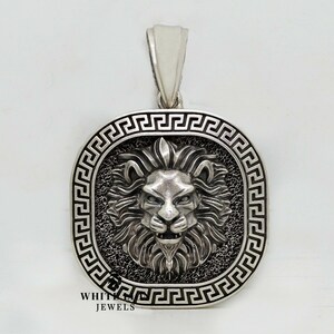 Greek Lion king Jungle Pendant Oxidized 925 Silver Biker Rider Gift Men