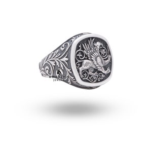 Size 9.25 Gryphon Lion Griffin Mythical Creature Animal 925 Silver Men Pinky Signet Ring