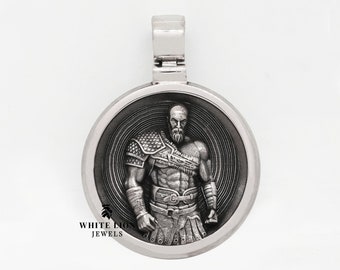 Kratos Kriegsgott Große Anhänger 925 Silber Biker Reiter Geschenk Männer oxidiert