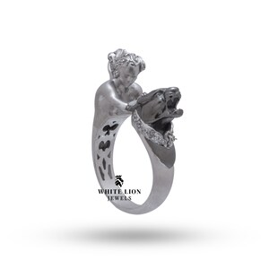Two Tone Lady Panther Animal 925 Sterling Silver Wedding Engagement Ring Gift