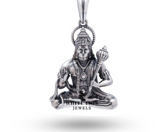 Hanuman Idol God Evil Protector Hinduism Divine Son of Wind 925 Silver Pendant