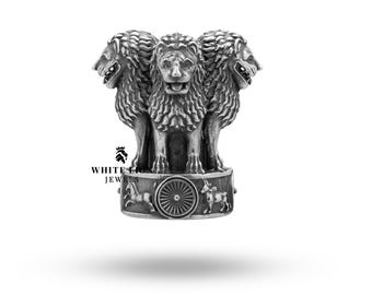 Ashok Stambh Lion Brooch | 925 Sterling Silver | Elegant Cultural Jewelry | Heritage Accessory