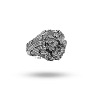 Gothic Badass Open Jaw Skull Eagle Bird King 925 Sterling Silver Men Ring