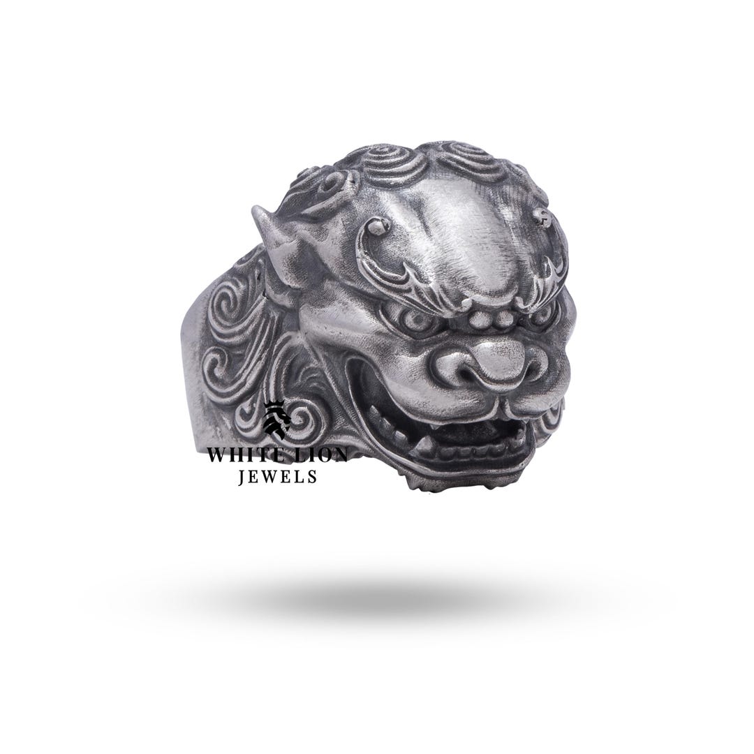 Anello Uomo Argento 925 Foo Dog Biker – Leone Guard Stile Biker – Gioiello Regalo