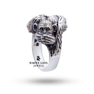 Weise Affen Ring | 925er Silber | Handgefertigte Eleganz | Einzigartige Bedeutungs Schmuck