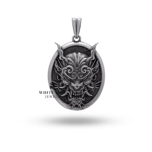 Hannya Oni Mask Dragon Pendant | 925 Sterling Silver | Unique Japanese Design | Luxury Jewelry