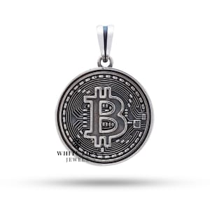 Rich Bitcoin Crypto Digital Currency Lover 925 Silver Men&#39;s Biker Pendant Gift
