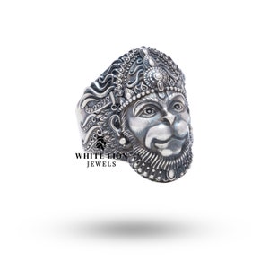 Hanuman Monkey God Evil Protector Hinduism Divine Son of Wind 925 Silver Ring