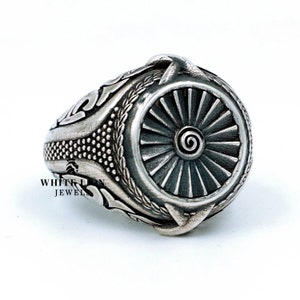 Unique Turbine Design Ring Biker Rider Oxidized Men&#39;s 925 Sterling Silver