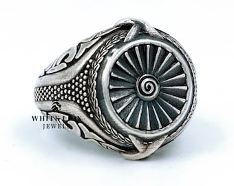 Einzigartige Turbine Design Ring Biker Reiter oxidiertes Herren 925 Sterling Silber