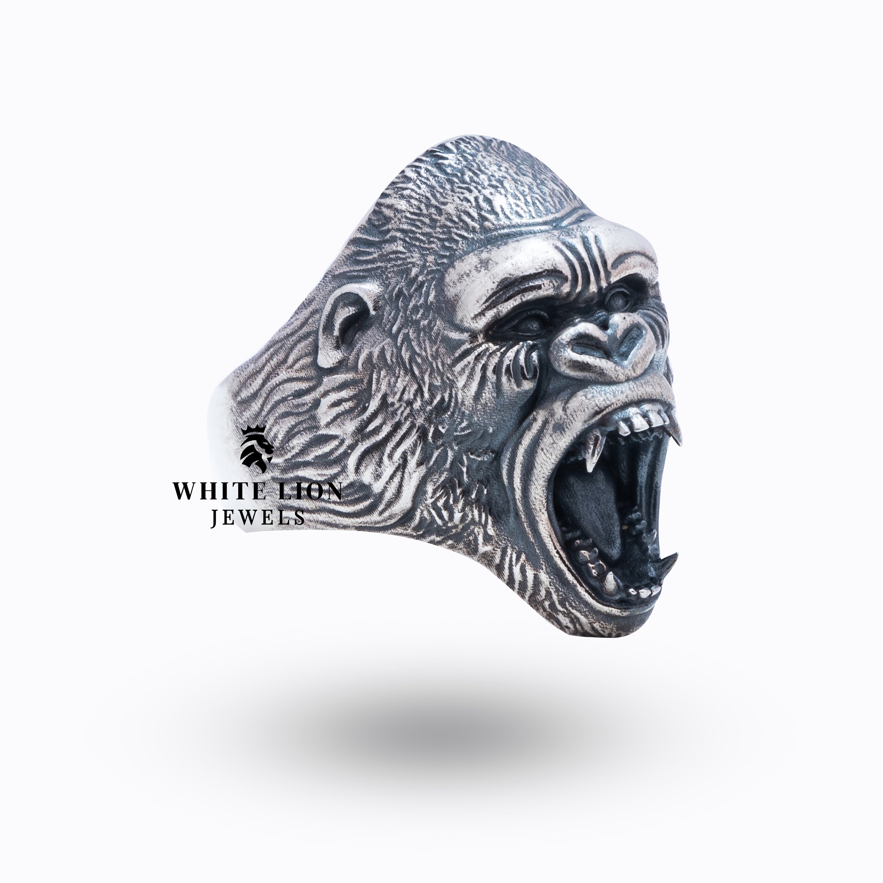 ゴリラ シルバー 925 リング 咆哮するゴリラのリング | 925スターリングシルバー | 酸化仕上げ