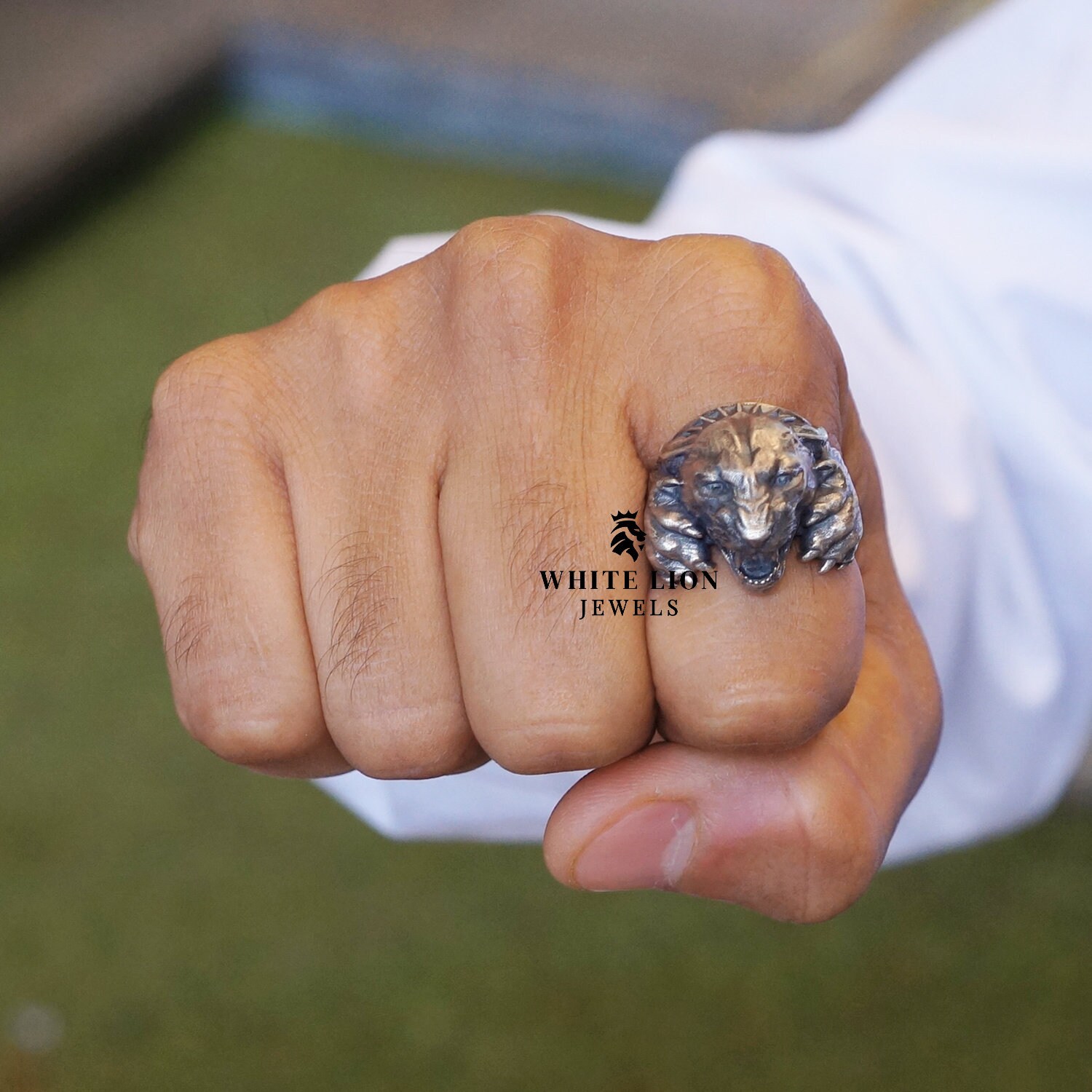 Bague Homme Panthère Rugissant - Argent 925 Oxydé - Style Motard - Fait Main Inde - Taille 10