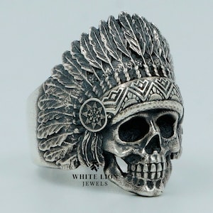 Indigenous American Indian Skull 925 Silver Men&#39;s Biker Rider Ring Birthday Gift