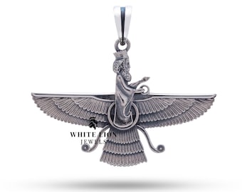 Detailed Faravahar 3D Parsi Ahura Mazda God Zoroastrianism 925 Silver Pendant