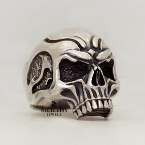 Real Half Jaw Skull 925 Sterling Silver Biker Rider Oxidized Men&#39;s Ring Jewelry