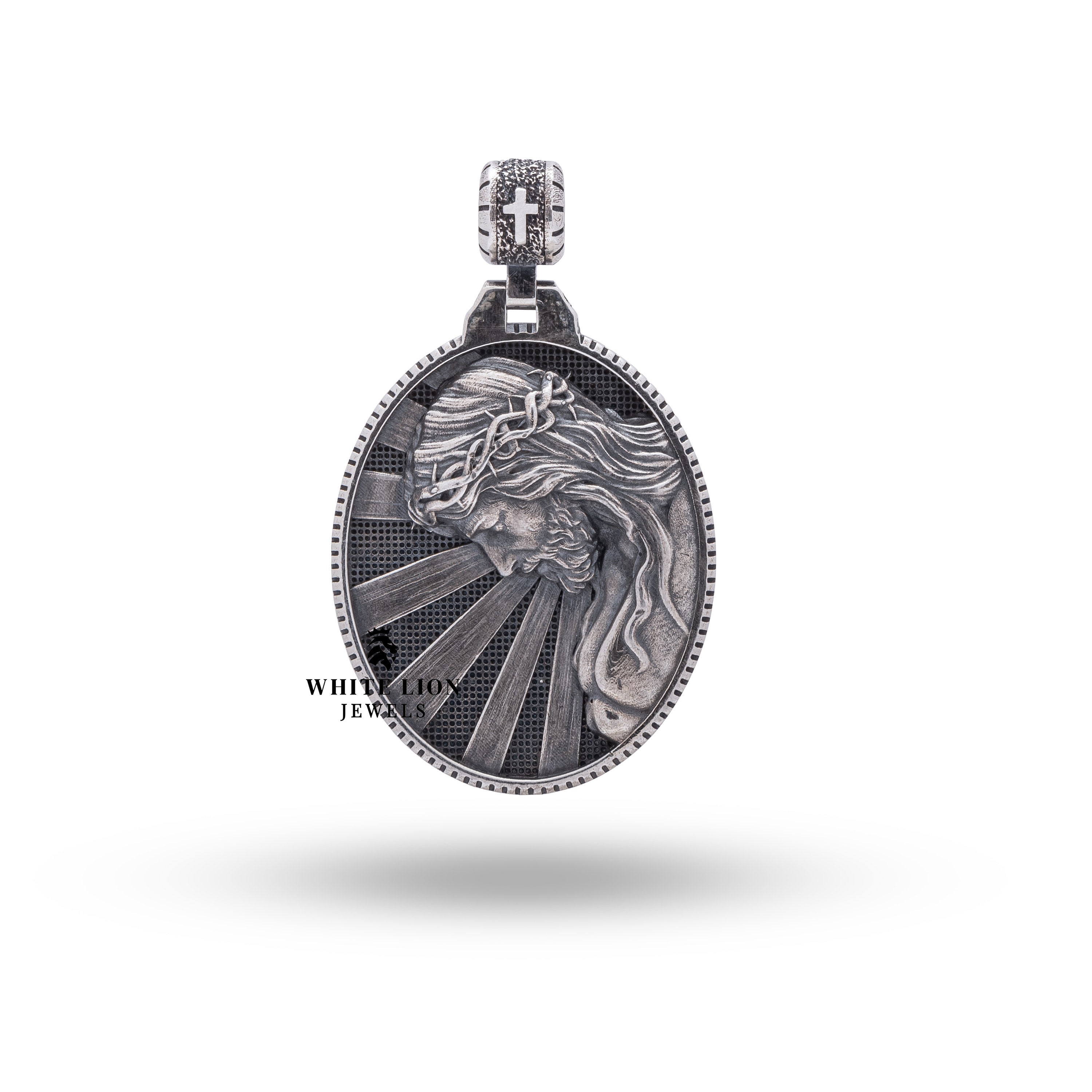 Jesus Face Rays Silver Pendant | 925 Sterling Silver | Oval Shape