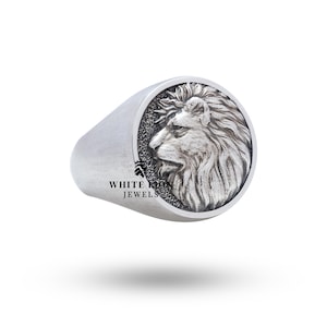 African Lion King Animal Head Men&#39;s Ring 925 S Silver Biker Animal Ring Gift
