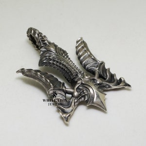 Falcon Biomechanic Trident Pendant Oxidized 925 Silver Biker Rider Gift