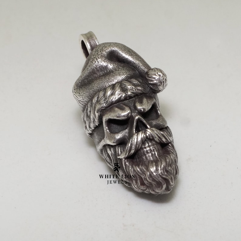 Weihnachten Weihnachtsmann Bearded Schädel Anhänger 925 Silber Biker Geschenk Männer Bild 1