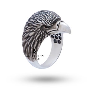 American Eagle king of Birds 925 Sterling Silver Oxidized Men&#39;s Biker Rider Ring