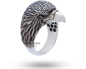 Anillo de motociclista para hombre con águila americana, rey de las aves, oxidado / Plata de ley 925 / Anillo gótico de motociclista / Regalo para hombre