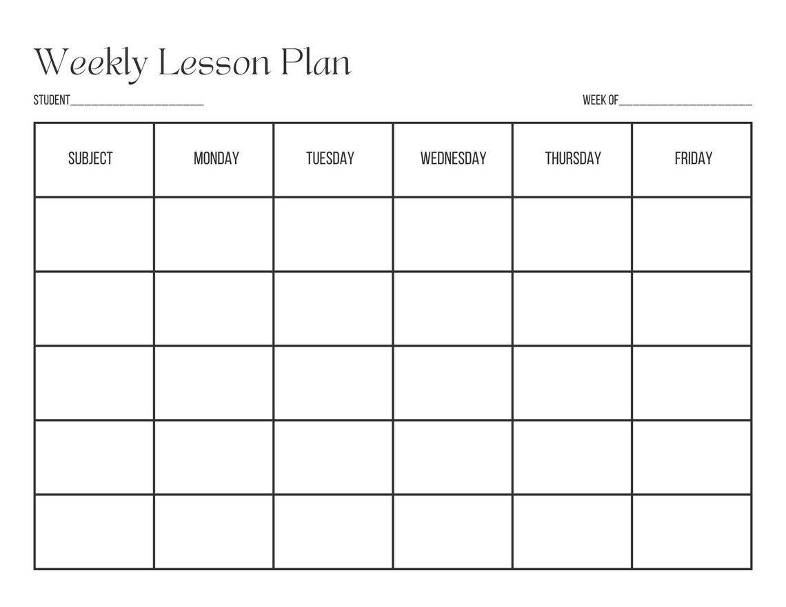 Weekly Lesson Plan Printable, Homeschool Lesson Plan, Minimalist Lesson