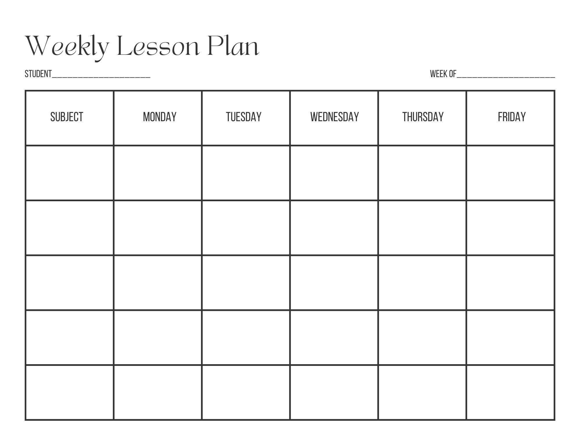 Weekly Lesson Plan Printable, Homeschool Lesson Plan, Minimalist Lesson