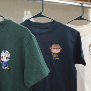 Unisex Youth/Kids Halloween Horror themed Michael, Jason, Freddy Trick or Treaters Embroidered t-shirts