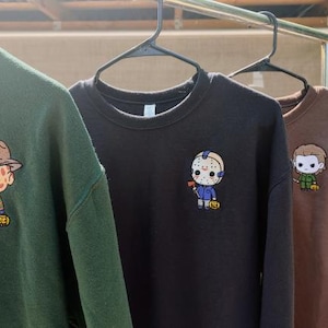 Michael Myers, Jason Voorhees y Freddy Krueger Sudaderas bordadas con temática de terror o truco o trato unisex de Halloween