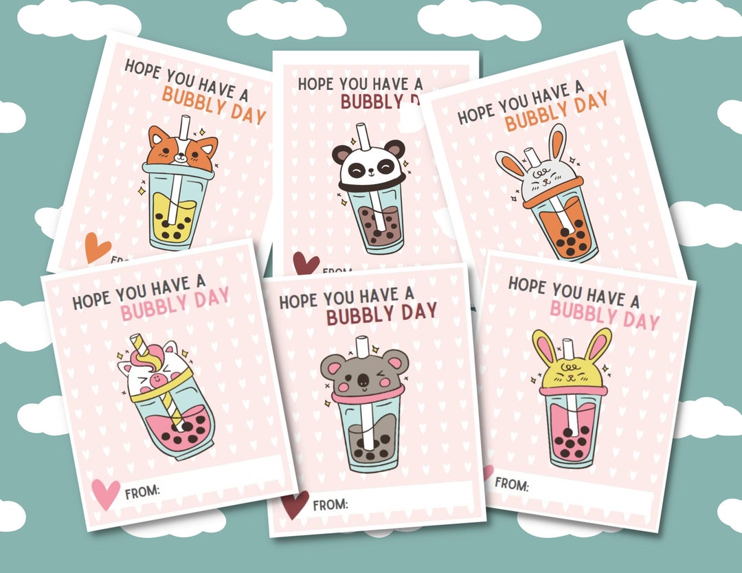Bubble Tea Valentines Boba Tea Digital Download Printable Cards Kawaii ...
