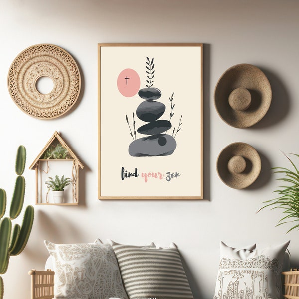 Calming Typography Art for Inner Peace, Nature and Meditation, Meditation Symbols Wall Print, Tranquil Typography Wall Art for Home Decor