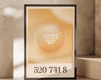 Impresión de pared "Código del Dinero" de Grabovoi "5207418". Póster con gradiente de aura, arte de pared de manifestación, afirmación de abundancia, impresión espiritual única y moderna.