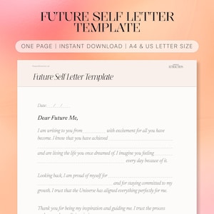 Plantilla de carta al yo futuro Comunicación con el yo superior Imprimible Manifestación del yo ideal Carta guiada Gratitud Reflexión Planificador digital