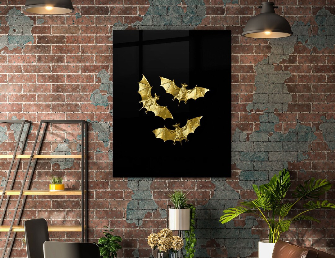 Gold Bats Metal Poster Print Highend Wall Art Luxury Aesthetic Glossy