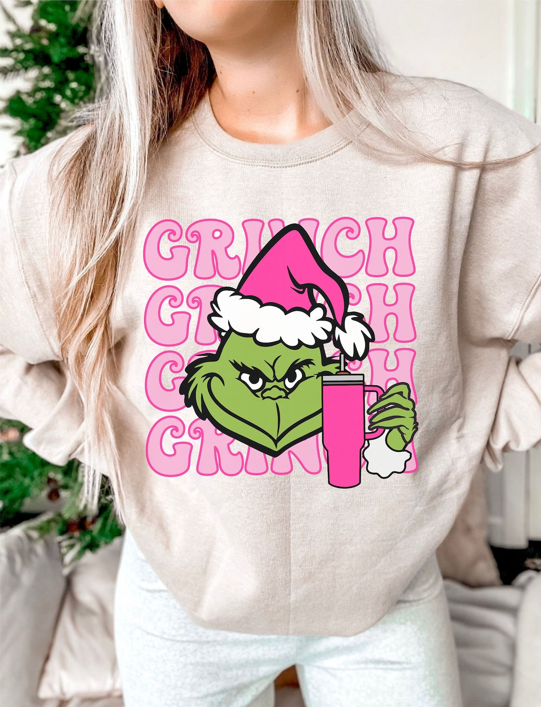 Grinch Face Preppy PNG Grinch Pink Green Preppy Christmas - Etsy