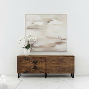 Buffet Noyer Massif Portes Sculptées, Pieds Acier Noir, Credence Style Industriel