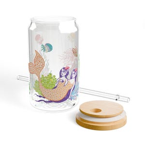 Mermaid Sipper Glass 16oz | Whimsical Beach Tumbler | Unique Summer Drinkware | Ocean Lover Gift | Cute Mermaid Cup | Coastal Party Decor