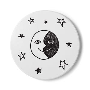 Celestial Ceramic Coaster | Minimal Moon & Stars Design | Boho Drink Coaster | Round or Square | Made to Order