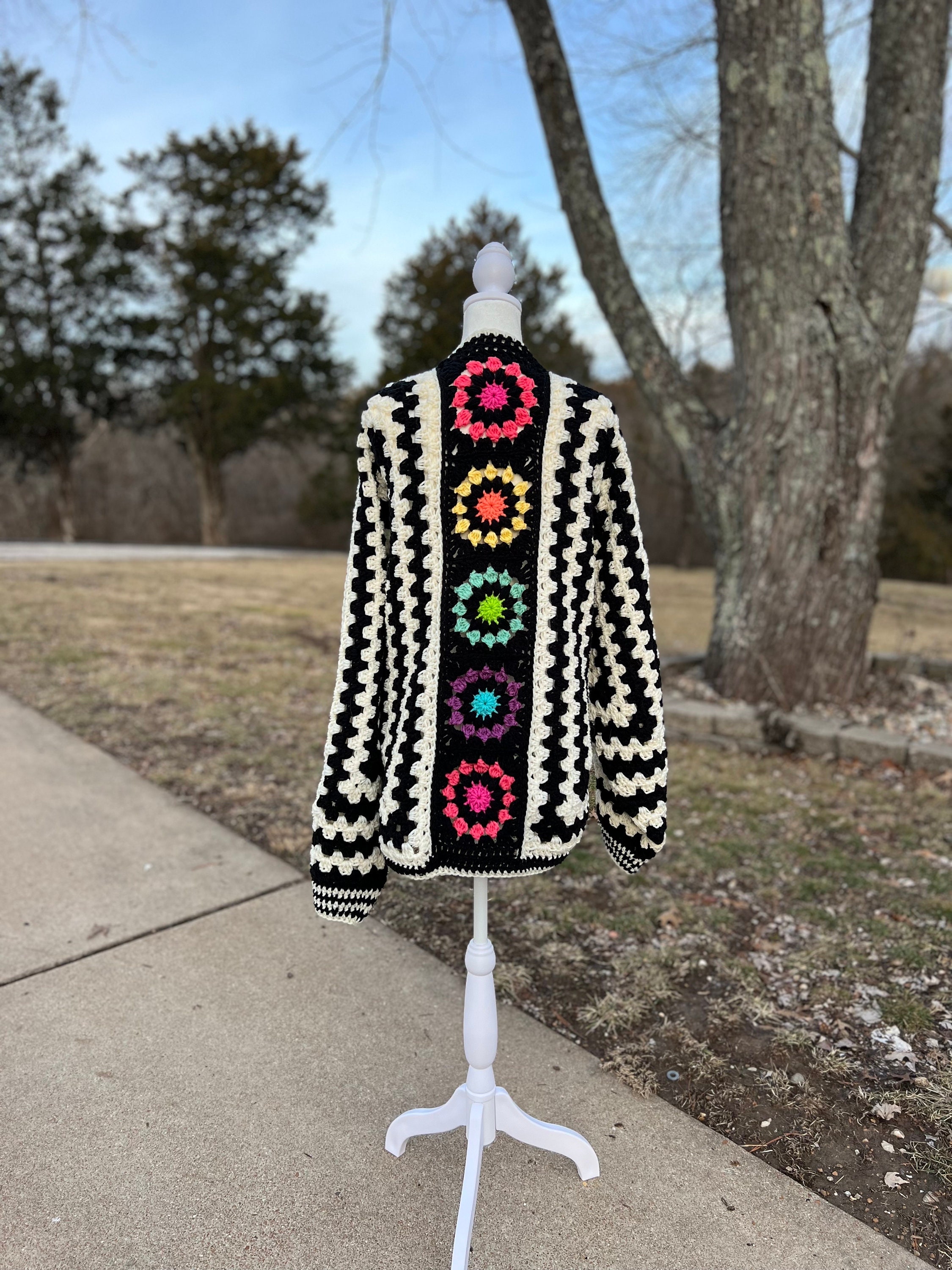 PATTERN: Hexagon Cardigan With Starburst Granny Square Back Panel