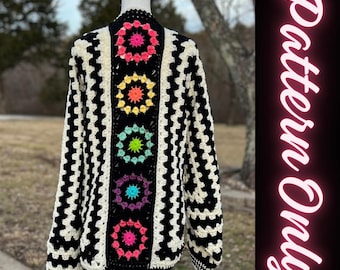 PATTERN: Hexagon Cardigan with Starburst Granny Square Back Panel