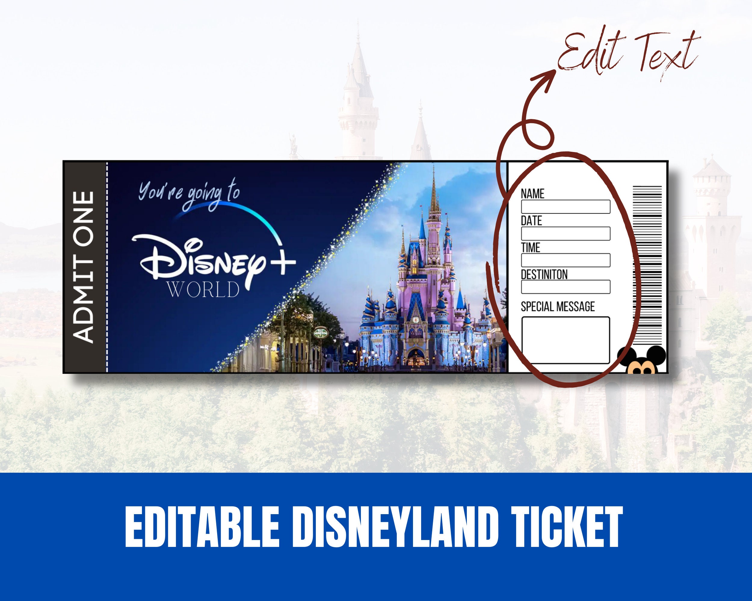 Editable Disneyworld Ticket Template Disneyworld Ticket - Etsy