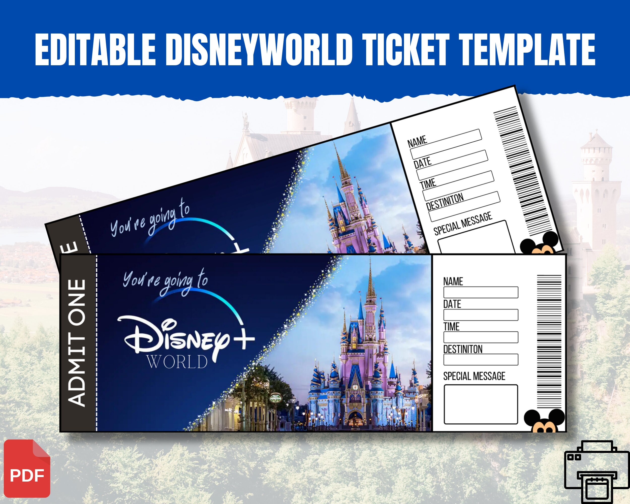 Editable Disneyworld Ticket Template Disneyworld Ticket - Etsy